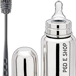 PGD Premium Stainless Steel Baby Feeding Bottle for Kids Milk/Water Feeding with Hook Handle Cleaning Brush (Regular 150ml with Long Handle Silicone Brush)-30
