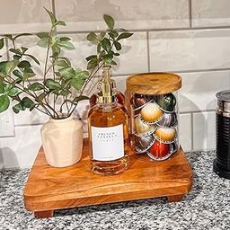 Deligno Mart Wooden Kitchen Counter Organiser Tray with Feet, Coffee Pod Holder Storage Stand, Decorative Display Platform-22