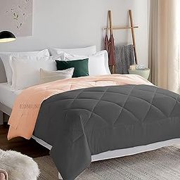 EDMUND - All Weater 200 GSM Reversible Comforter King Size Bed AC Blanket/Rajai/Quilt/Dohar (92" x 106") Diamond Stitch All Season Comforter for Double Bed King Size | Peach & Dark Grey-33