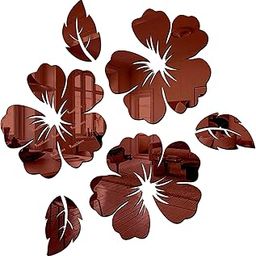 Wall1ders Flower & Leaf (Size 33 cm x 36 cm), Mirror Stickers for Wall, Acrylic Stickers, Wall Mirror Stickers, Wall Stickers for Bedroom, Hall, Home Offices (Brown)-image-1