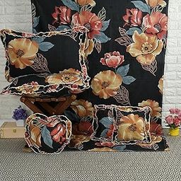 Luxurious Glace Cotton Home Bedding Set | 6 Piece with Frilly Pillowcases and Filled/Frilly Cushions | 6 Piece Bedsheet Set | Complete Bedding Sets-image-78