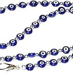 6mm Blue Evil Eye With Silver Beads glasses chain classic glasses holder mask chain 32" Long Necklace For Unisex-image-26