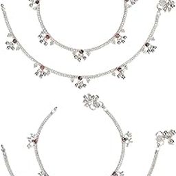Pack of 2 Pair Indian Traditional Ethnic White Metal Anklet Silver Leg Bracelet For Women Payal Girls Kolusu-37