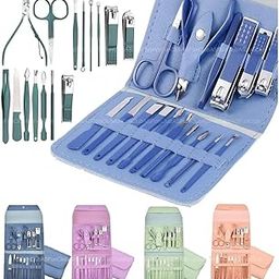 FunClub Essentials Manicure Set Nail Clippers Kit Pedicure Kit Nail Cutter Stainless Steel Scissors Grooming Kit, Acne needle, Leather Travel Case Manicure Kit, Nail Care Tools for Hand & Feet-16 pcs-image-69
