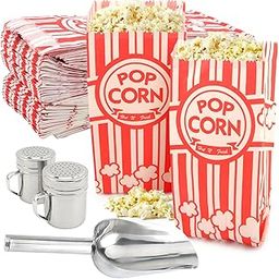 HKZTUY 203 PCS Popcorn Machine Supplies Set, 200 PCS Popcorn Paper Bags with Popcorn Scoop, 2PCS Season Salt Shaker, Popcorn Supplies for Popcorn Machine(Silver)-image-36