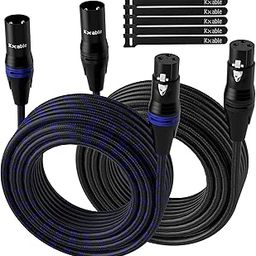 XLR Microphone Cable 2 Feet (2 Pack, Multi Colored), 3 Pin Shielded Balanced Male to Female Mic Patch Cord, Nylon Braided, Zinc Alloy Shells, OFC, for Amplifier, Speaker, Mixer with 5 Cable Ties-30