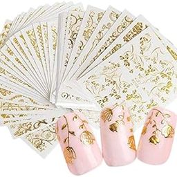 20 PCS 3D Bronzing Nail Sticker Gold Nail Art Sticker Shinny Nail Decals Nail Art Tattoo Gold Glitter Adhesive Flower Vine - Random Pattern-30