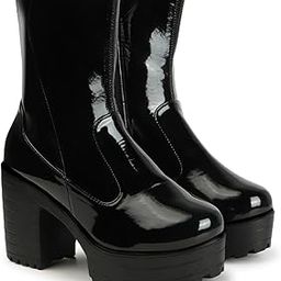 Bold and Breezy Black Patent Leather Ankle Length Heeled Boots for Women & Girls-picture-19