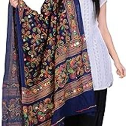Indian Handicraft Cotton Women/Girls Stylish Bandhej Kutch Ari Embroidery Heavy Work Dupatta-03-image-14