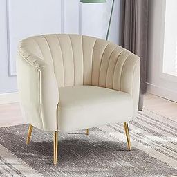 EPIC EVERGREEN ART - Modular Channel Tufted Chair, Single Seater U -Shaped Flared Arms Velvet Fabric Upholstery Chair for Living Room, Bedroom, Hallways, Office. (Beige)-image-93