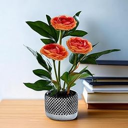 The Better Home Beautiful Orange Flower Artificial Plant (30cm) | Artificial Plants for Home Decor | Decorative Item | Room Decor Item for Bedroom | Flower Pot for Living Room-image-31