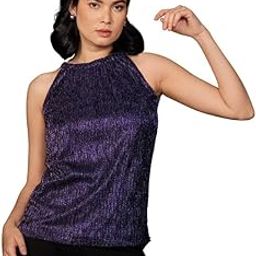 Michelle-Purple Purple Plisse Halter Neck Top-image-10