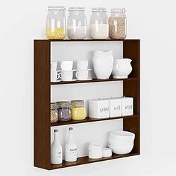 Kitchen Shelf 3 Tier Multipurpose Wooden Wall Mounted Wall Shelf/Kitchen Storage Shelf/Bathroom Wall Stand (Brown)-picture-17