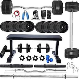 Bodyfit Fitness Home Gym Set Equipments Combo Set of Gym Weight Plates(20Kg-100Kg), 3ft Curling Rod, 5ft Plain Rod, Pair of Dumbbell Rods, Leg Extension Flat Bench, Dumbbell Set. (100Kg Plates)-image-72