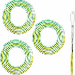 HUMBLE Ultimate Metallic Finish Cable Protector | Spiral Triple Colour 1.5 Meter / 150 cm | Plastic Cord Wire Charger Winder for iPhone and Android Charging Cables (Green-Silver-Yellow) - Pack of 3-29