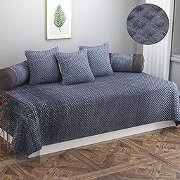 Zesture Bring Home Premium Embossed Velvet Pixel Design 6 Piece Diwan Set -(1 Single Bedsheet, 3 Cushions, 2 Bolster Covers) (Diwan Set (1+2+3), Space Grey)-image-83