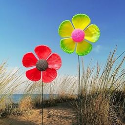 ARUNA DECOR PVC & Metal Colourful Flowers Set of 2 Garden Decoration Outdoor Sticks/Stakes(Lawn Decor, Garden Decor, Outdoor Decor Stick) [13x4x13 cm] (Rose Windmill)-16