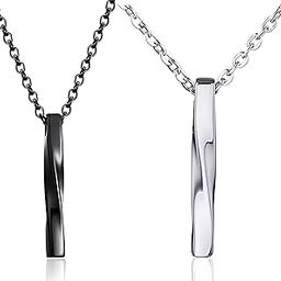 Twisted Bar Pendent Silver Black Men's Fashion Jewellery Combo Pack 2 Stainless Steel Stylish Locket Pendants Necklace Chain For Boys Men Women Girls-picture-23