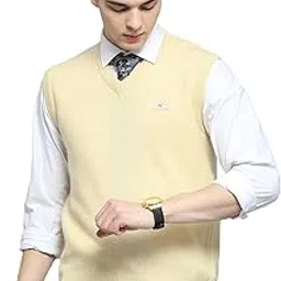 monte carlo Mens Solid Light Yellow V Neck Sleeveless Sweater_1240116SL-2682-picture-34