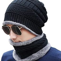 Winter Woolen Hat and Scarf Neck Scarf Warm Knit Hat Thick Fleece Lined Winter Hat & Scarf for Men Women (Combo)-31