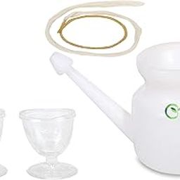 Round Jal Neti Pot & Eye Wash Cup Set | Helpful in Sinus, Lightweight Round Style Neti Lota with Eye Wash Cup & Neti Sutra Cotton | Pack of 4| 1 Neti Pot, 2Eye Wash Cup, 1Neti Sutra | Combo Pack-10