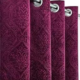Soulful Creations Set of 2 Piece Soft Luxury Solid Emboss Texture Room Darkening Velvet Curtains (Window 5 FEET, Wine)-13