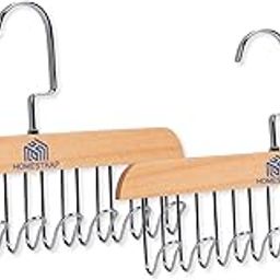 Homestrap Multi Hook Hanger (Pack of 2)| 8-in-1 Lotus Wood Tie and Belt Hanger, Space-Saving, Lightweight and Sturdy-27