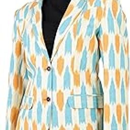Women's Ikat Cotton Tie and Dye Single Breast Two-Button Blazer-image-87