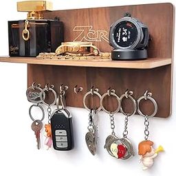 7CR MDF Wood Matte Wall Shelves with Key Holder (10 X 5 Inches, Brown, Swiss walnut)-10