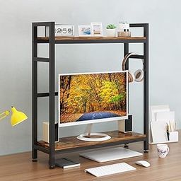 INDIAN DECOR 28640 Desktop Bookcase for Computer Desk, 2-Tier Multipurpose Wood Countertop Hutch Bookshelf, Display Shelf Rack Organizer for Dorm Office Home-4