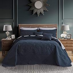 Blythease Oversized King Bedspread Navy 128x120 Extra Wide, Paisley Pattern Design, Lightweight Bedding Cover, Reversible, 5 Piece, 100% Microfiber, King/Cal King, Navy Blue-image-6