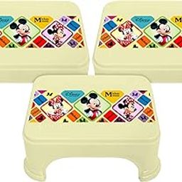 Homestic Disney Mickey Minnie Print Square Plastic Bathroom Stool (Set of 3, Cream) -HS_35_KUBMART17703-image-39