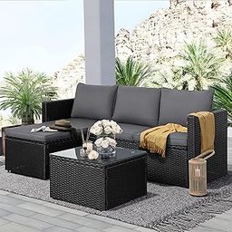MJA FURNITURE 3-Seater Outdoor Sofa Set with Coffee Table | HDPE Wicker Patio Furniture with Cushions | L Shape Sectional Sofa for Balcony, Garden, Terrace & Backyard-image-79