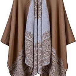 Womens Shawl Wrap Scarf Poncho Cape Winter Swing Cardigan Sweater Coffee-image-34