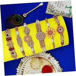 Comelyns Rakhi for Brother Rakhi Combo of 6 rakhi set for brother Bhai Bhabhi Kids with Best Wishes Greeting Card, rakhi set of 6, Roli Chawal-picture-9