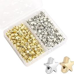 NEOUTH 400 Pieces Star Shape Spacer Beads Buttons for Crafts Large Hole Loose Bead Jewelry Charm Loose for DIY Bracelet Necklace Jewelry Crafts Making (Gold, Silver)-picture-27