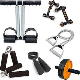 Sixteen Home Fitness Kit with Tummy Trimmer, Push-Up Bar, Jump Rope, Hand Grips, Ab Roller, Resistance Band, 6-Piece Gym Exercise Set-3