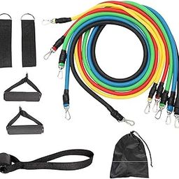 HEATHER 11 in 1 Power Resistance Band, Resistance Toning Tube Set of 5 with Foam Handles, for Home Gym, Workout and Body Stretching Power Lifting, for Men-Woman (Multicolor)-picture-31
