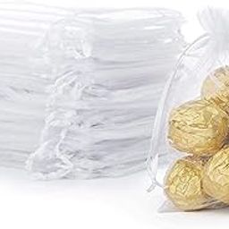 10X14 Cms Pack of 25 Organza Return Gift Bags|Drawstring Pouches for Wedding | Jewellery Pouch Potli Bags | Sheer Transparent Net Tissue Potli Bags (White Colour)-image-88