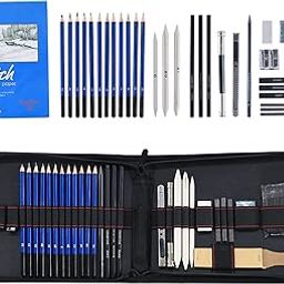 URBANFIX 35 Pieces Professional Drawing Pencils and Sketch Kit for Artist, Blue - Complete Art Set for Beginners & Professionals with Graphite, Charcoal, Blending Tools, and More with Carry Bag-31