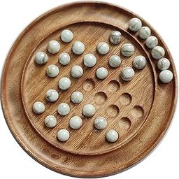 CarveNation® Wooden Marble Peg Solitaire | Premium Brainvita Board | Mind Developing & Skill Enhancing Game for Kids| Unique Handmade Gift (White Marbles - 9 inches)-7