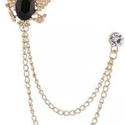 3xSuit Brooch with Chain Alloy Crown Rhinestone Brooches Badge for Coat Shirts Gold and Black-image-64
