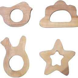 Woodvilla Wooden Teether for 6 to 12 Months Baby | Toddlers Safe Playing Wooden Toys | Baby Toys | Neem Wood Teether for Babies | Neem Wood That Helps Boost Immunity | Pack of 4-image-0