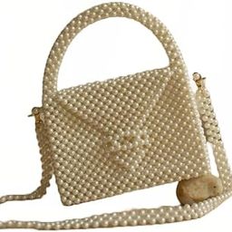 Woman's White Pearl Beaded Cross body Purse Sling Shoulder Bag for Women and Girls Clutch Evening Bead Bags-image-35