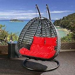 FLYING ARROW - Outdoor Furniture Double Seater Swing, Beautiful Swing with Stand (Black Swing with Red Cushion, Rattan)-picture-14