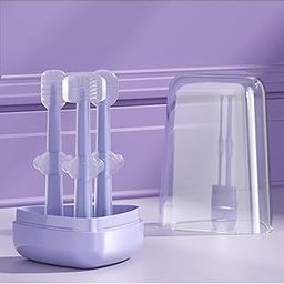 Tiny Smile 3-in-1 Baby Toothbrush Set BPA-Free Silicone | Gum Massager, U-Shape & Toddler Brush with Travel Case (3Pcs) | Ultra Soft Teeth Cleaner for 0-18 M Babies (Purple)-5