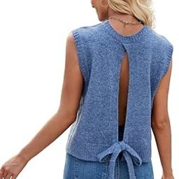 Women?s Knitted Vest Sweater Top Back Split Design with Regular Sleeves, Soft Polyester Fabric|Blue-S-picture-26
