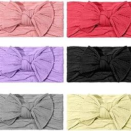 SYGA Pack of 6 Baby Headbands Soft Nylon Bow Hairbands Strechable for Newborns, Infants, Toddlers and Kids 0-3 Years (Multi Color)-image-95