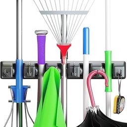 Home Stuffs Plastic Mop And Broom Holder Wall Mount, Heavy Duty Broom Holder Wall Mounted Or Tool Organizer For Home Garden Garage And Storage (5 Positions With 6 Hooks, multi)-42