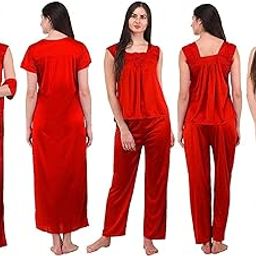 Women's Satin Solid Nightwear Set Pack of 7 (Designer Women Nighteis & Oil_Raj_P5_Purple_Free Size)-image-2
